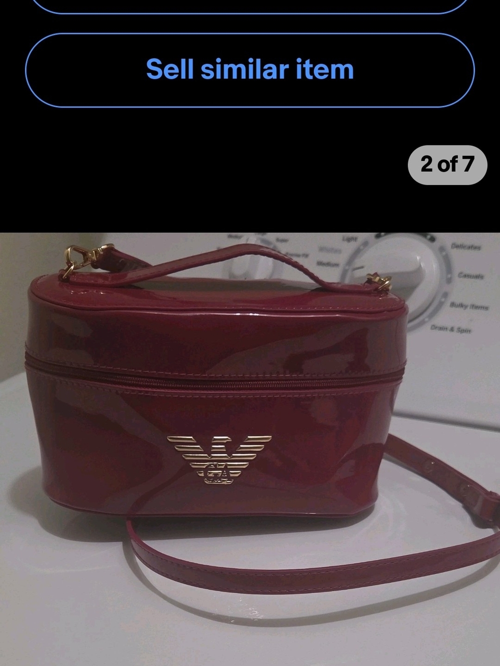 Emporio Armani Burgundy Patent Cosmetics Case Crossbody